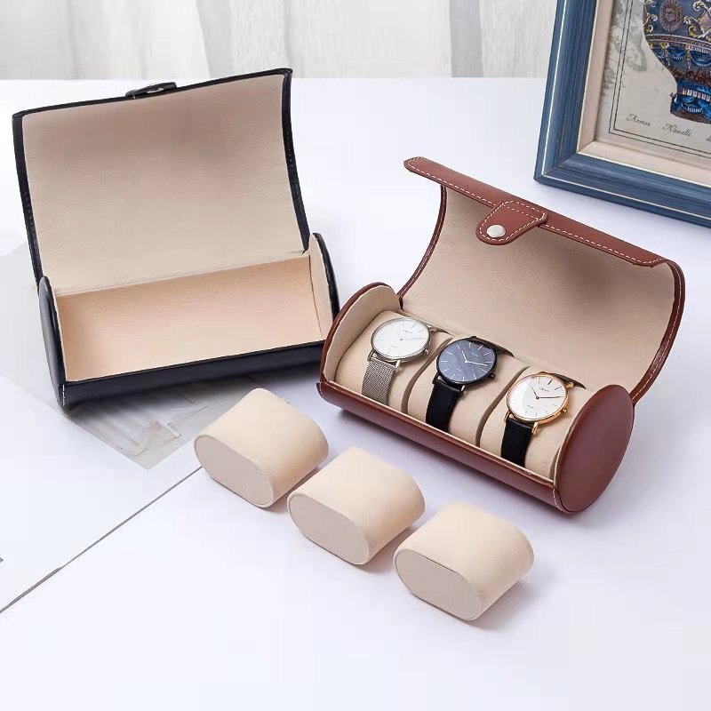 Cylinder Travel Portable Watch Tie Storage Box