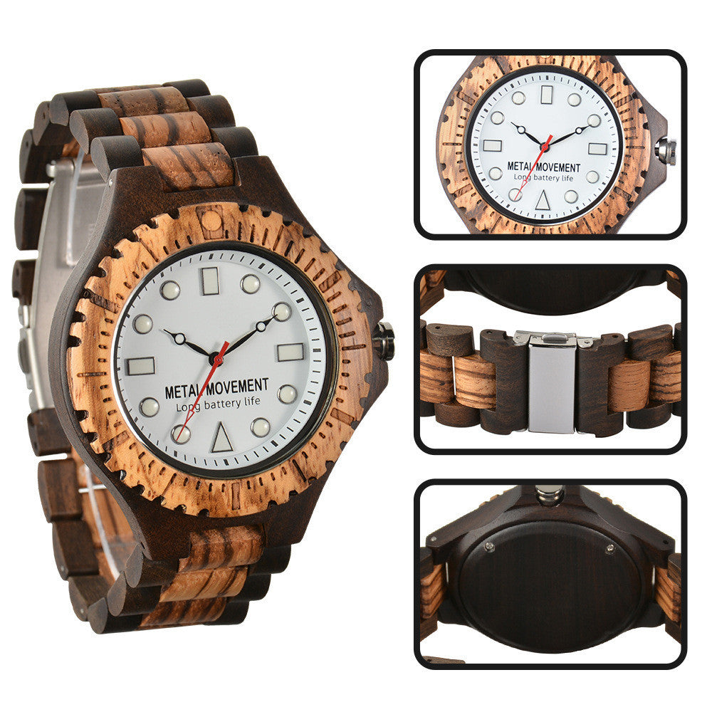 Men's Europe And America Large Dial Quartz Wooden Watch