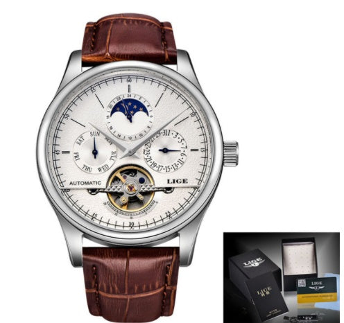 LIGE Men's Automatic Mechanical Watch Men's Strap Waterproof Multi-function Sports Watch Tourbillon Watch