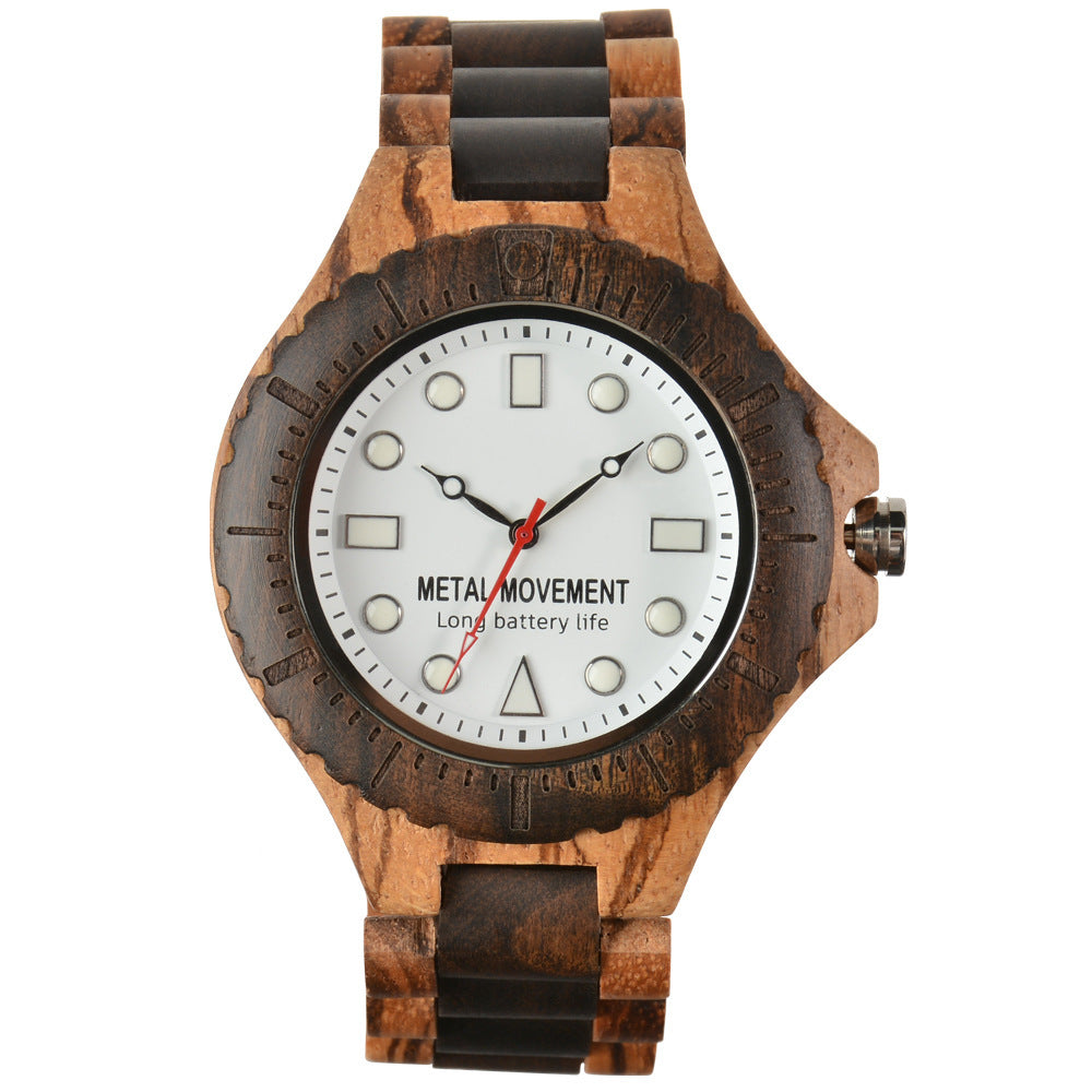 Men's Europe And America Large Dial Quartz Wooden Watch