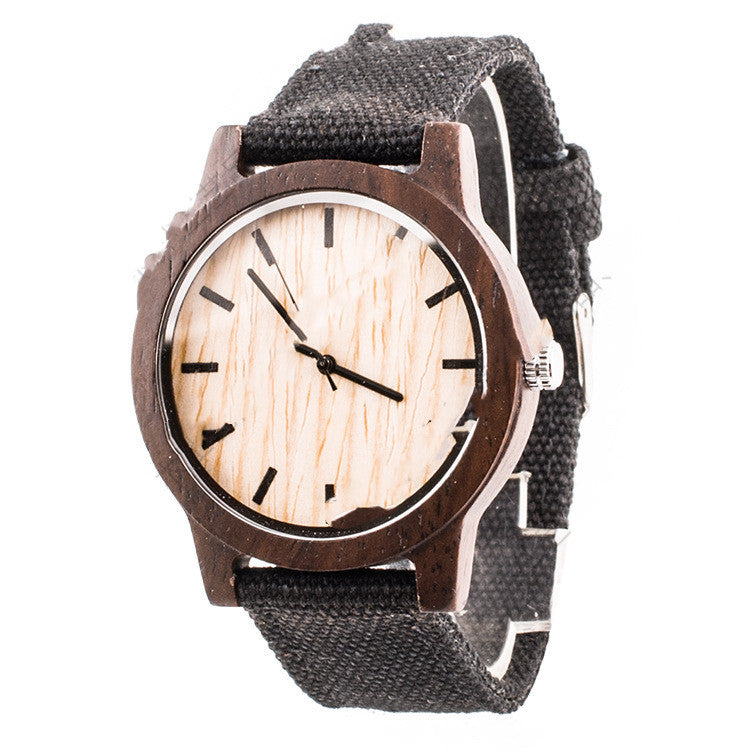 Men's And Women's Casual Wooden Canvas Strap Watch