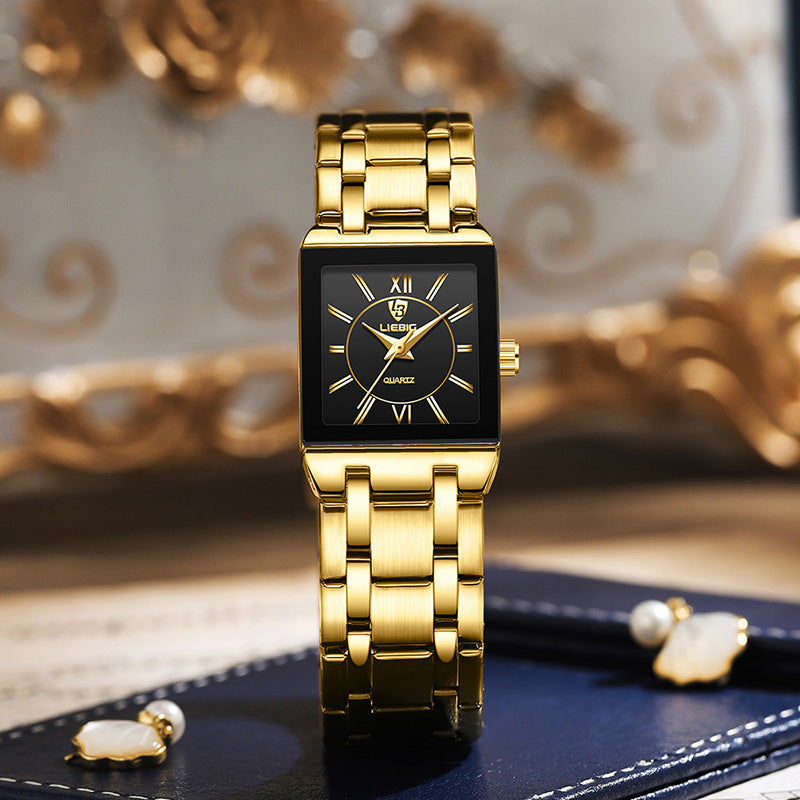 Business Style Steel Strap Couple Watch Square
