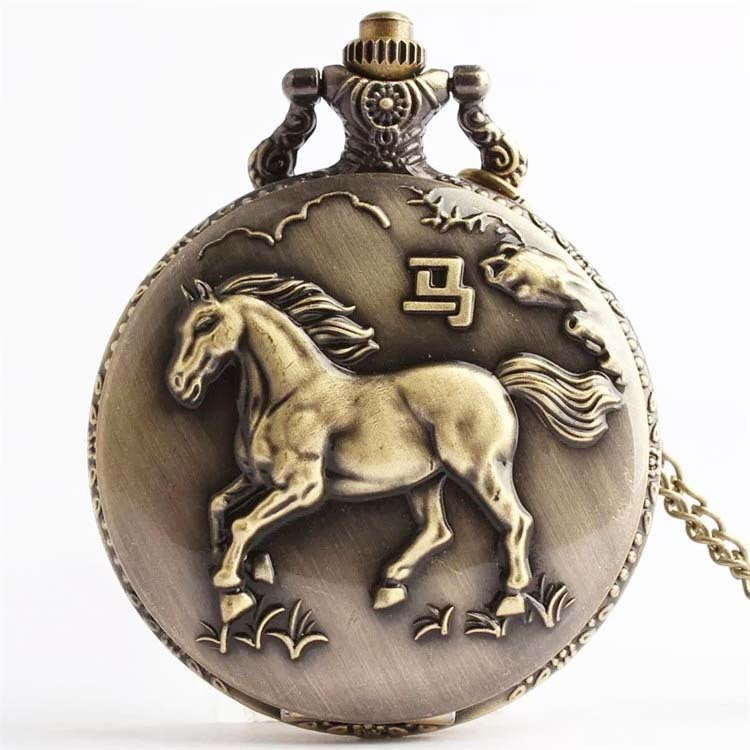 Bronze Retro Vintage Zodiac Quartz Pocket Watch