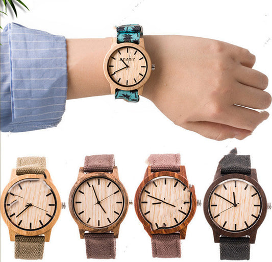 Men's And Women's Casual Wooden Canvas Strap Watch