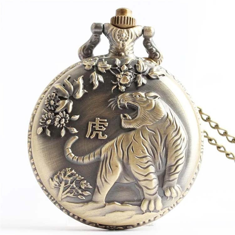 Bronze Retro Vintage Zodiac Quartz Pocket Watch