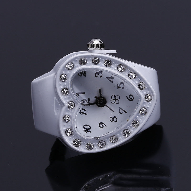 Fashion Creative Simple Elastic Heart-shaped Diamond Ring Watch