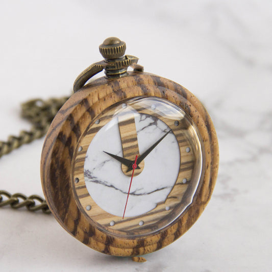 Zebra Wood Retro Back Cover Pocket Watch Commemorative Gift