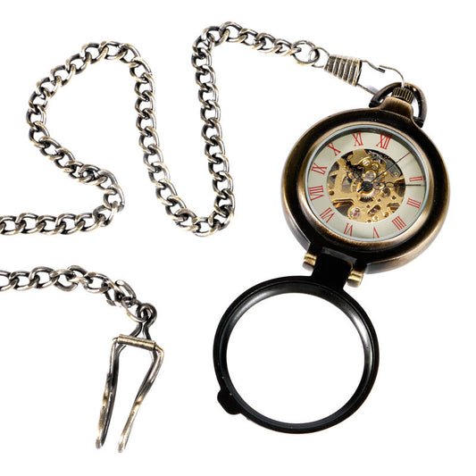 Vintage Bronze Flip Flap Red Roman Literal Manual Mechanical Pocket Watch