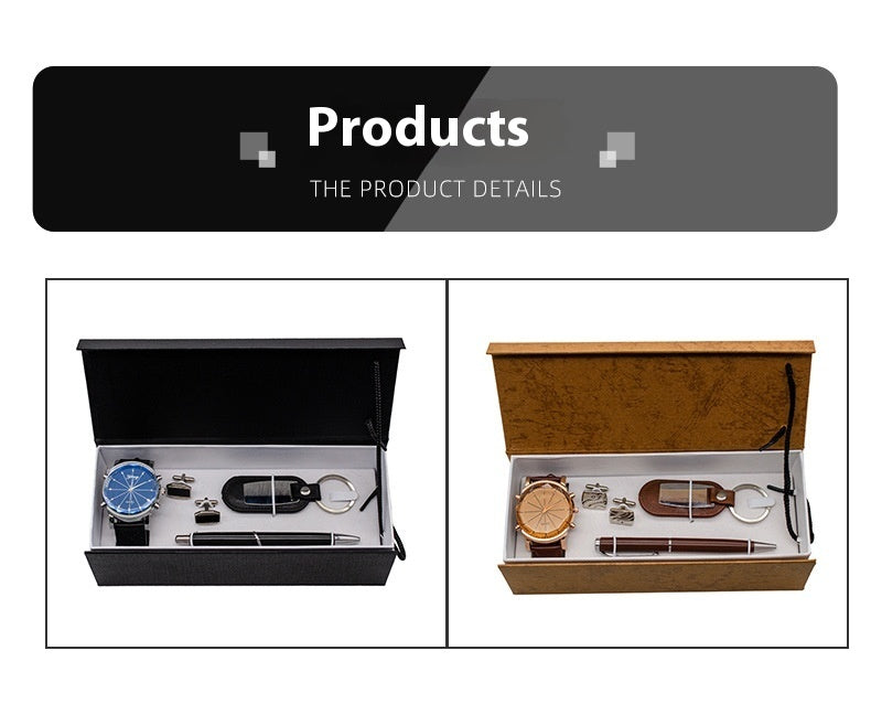 Watch Keychain Pen Cufflinks Four-piece Men's Hand Gift Box