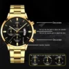 2023 Fashion Men Gold Stainless Steel Watch Luxury Calendar Quartz - immagine 2